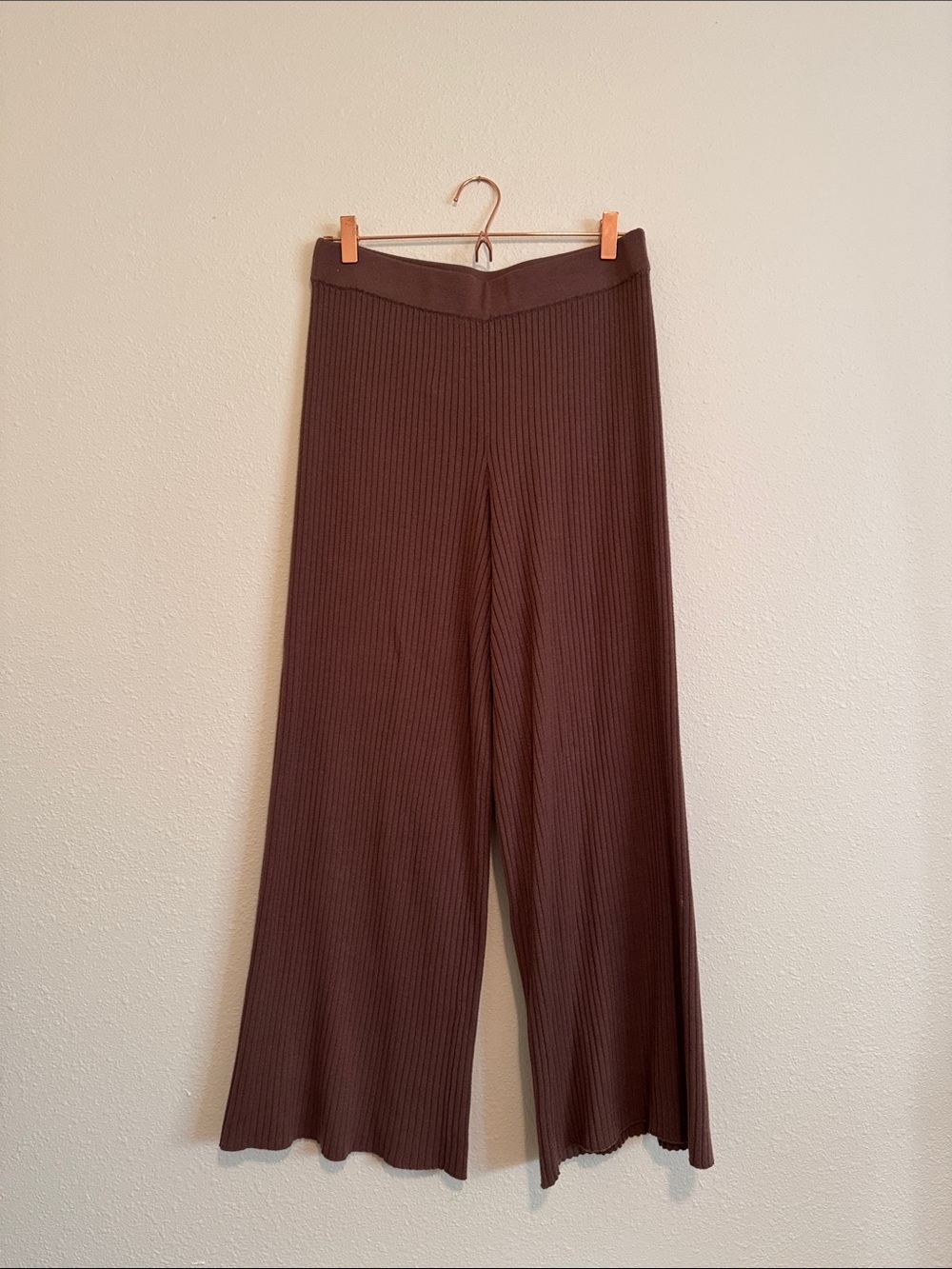 Cozy Ribbed Cocoa Brown Knit Pants Size Large